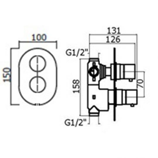 Смеситель термостат встраиваемый Plumberia Selection XOT5050 для душа 3 выхода со встраиваемой частью схема 4