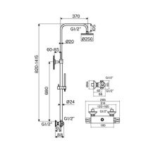 Душевая колонна телескопическая поворотная Plumberia Selection IXO XO6302 верхний душ 250 мм ручной душ 1 режим шланг 150 мм схема 4