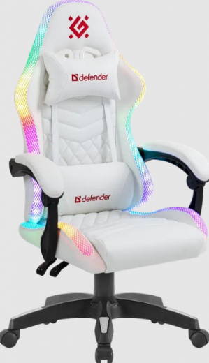 Игровое кресло Defender Core белое с подсветкой RGB