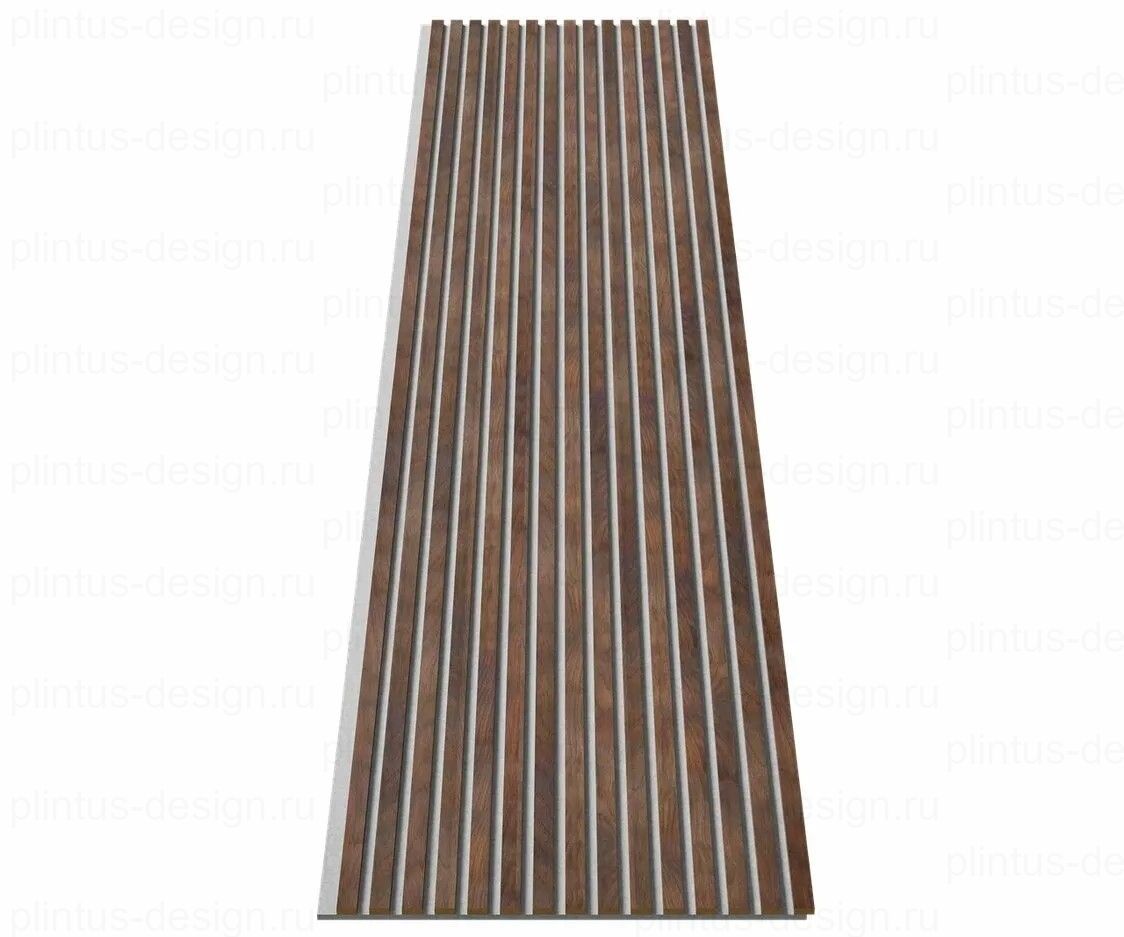 Акустическая панель, серый войлок, рейки МДФ, дуб барон темный, 600х19, 2750 мм