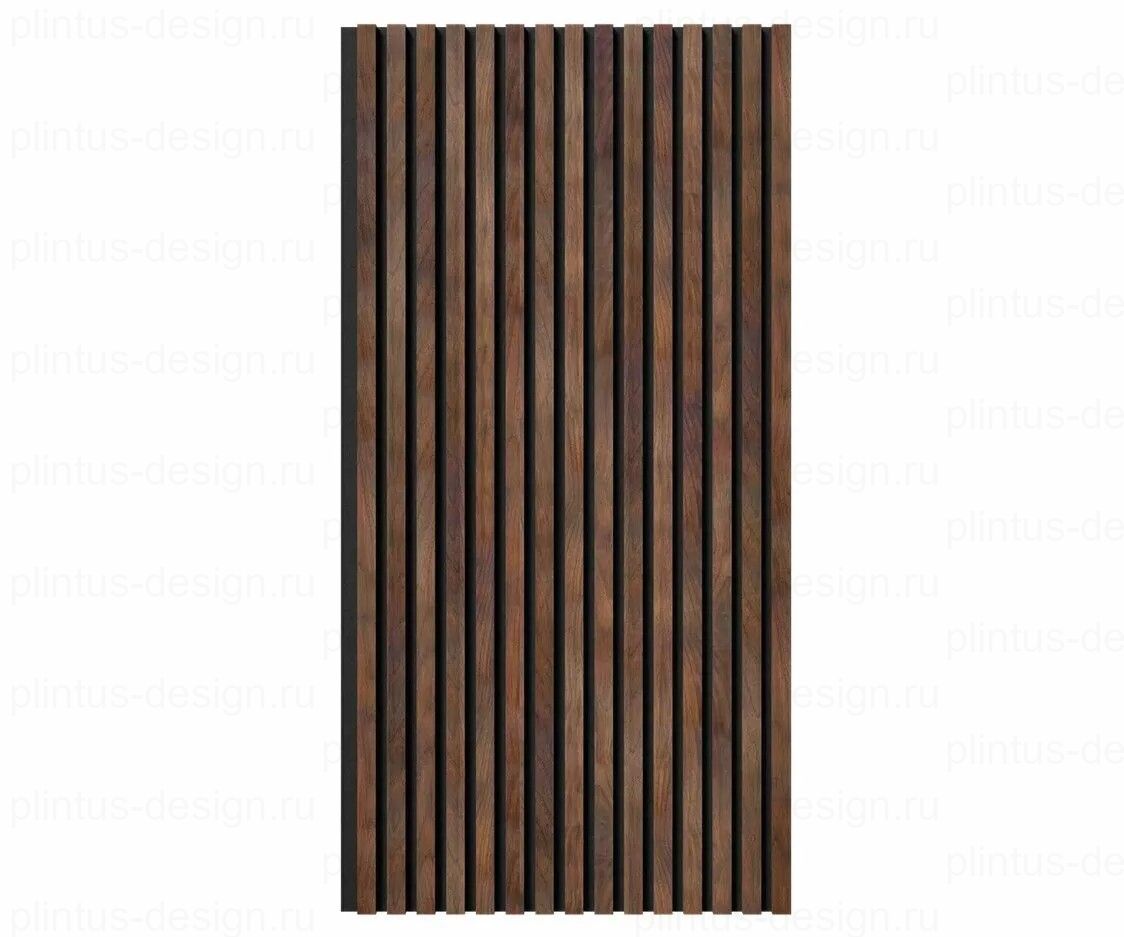 Акустическая панель, черный войлок, рейки МДФ, дуб барон темный, 600х19, 1200 мм