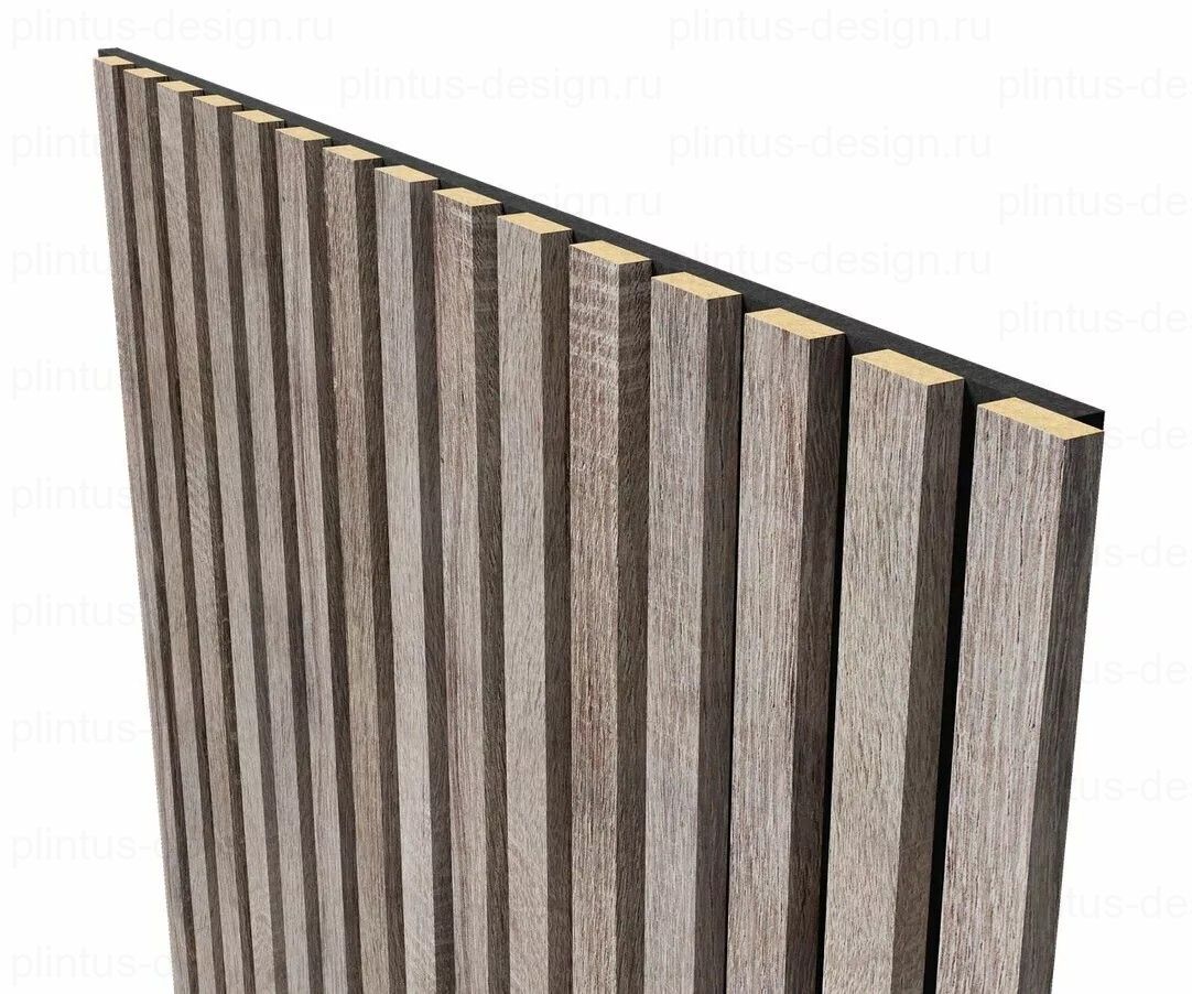 Акустическая панель, черный войлок, рейки МДФ, дуб дымчатый, 600х19, 1200 мм