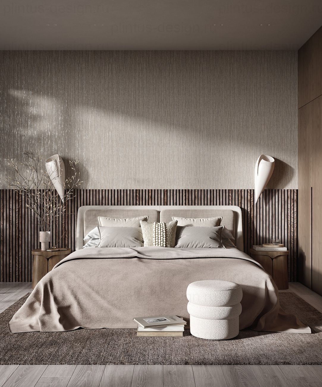 Акустическая панель, черный войлок, рейки МДФ, дуб дымчатый, 600х19, 1200 мм