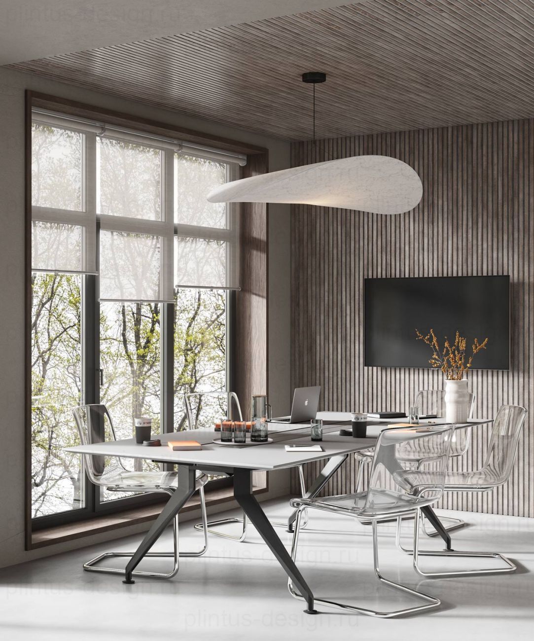 Акустическая панель, черный войлок, рейки МДФ, дуб дымчатый, 600х19, 1200 мм