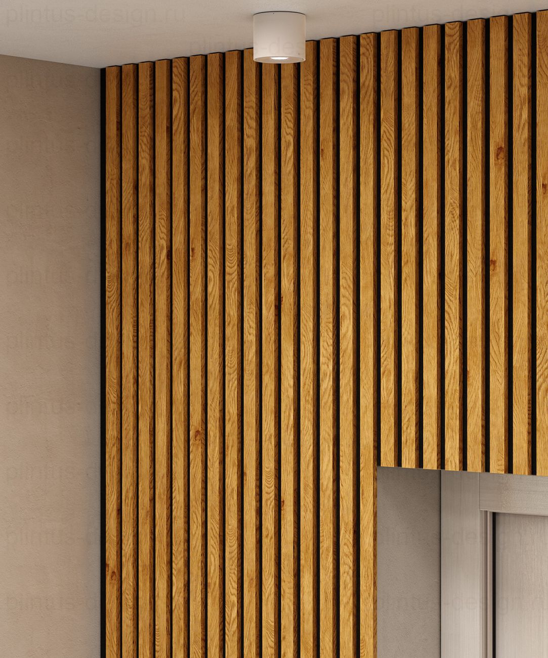 Акустическая панель, черный войлок, рейки МДФ, дуб медный, 600х19, 1200 мм