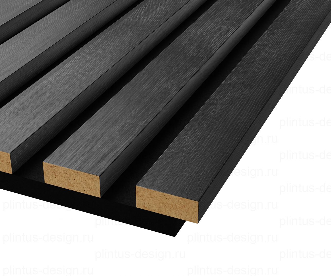 Акустическая панель, черный войлок, рейки МДФ, дуб графит, 600х19, 1200 мм