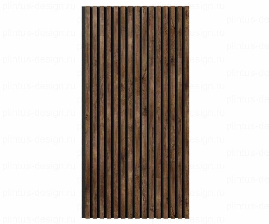 Акустическая панель, черный войлок, рейки МДФ, дуб старинный натуральный, 600х19, 1200 мм