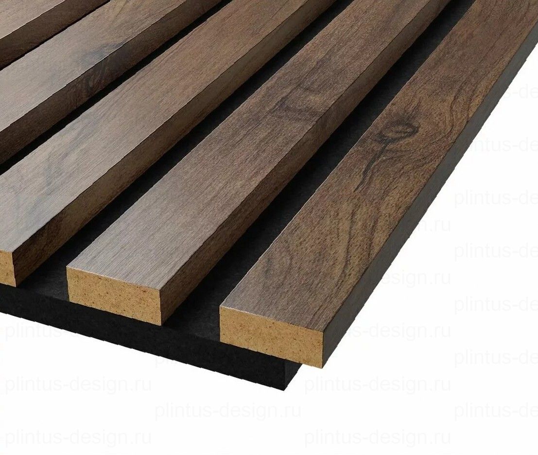 Акустическая панель, черный войлок, рейки МДФ, дуб старинный натуральный, 600х19, 1200 мм