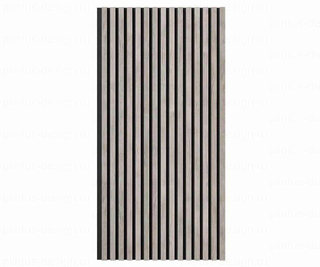 Акустическая панель, черный войлок, рейки МДФ, дуб старинный светло-серый, 600х19, 1200 мм