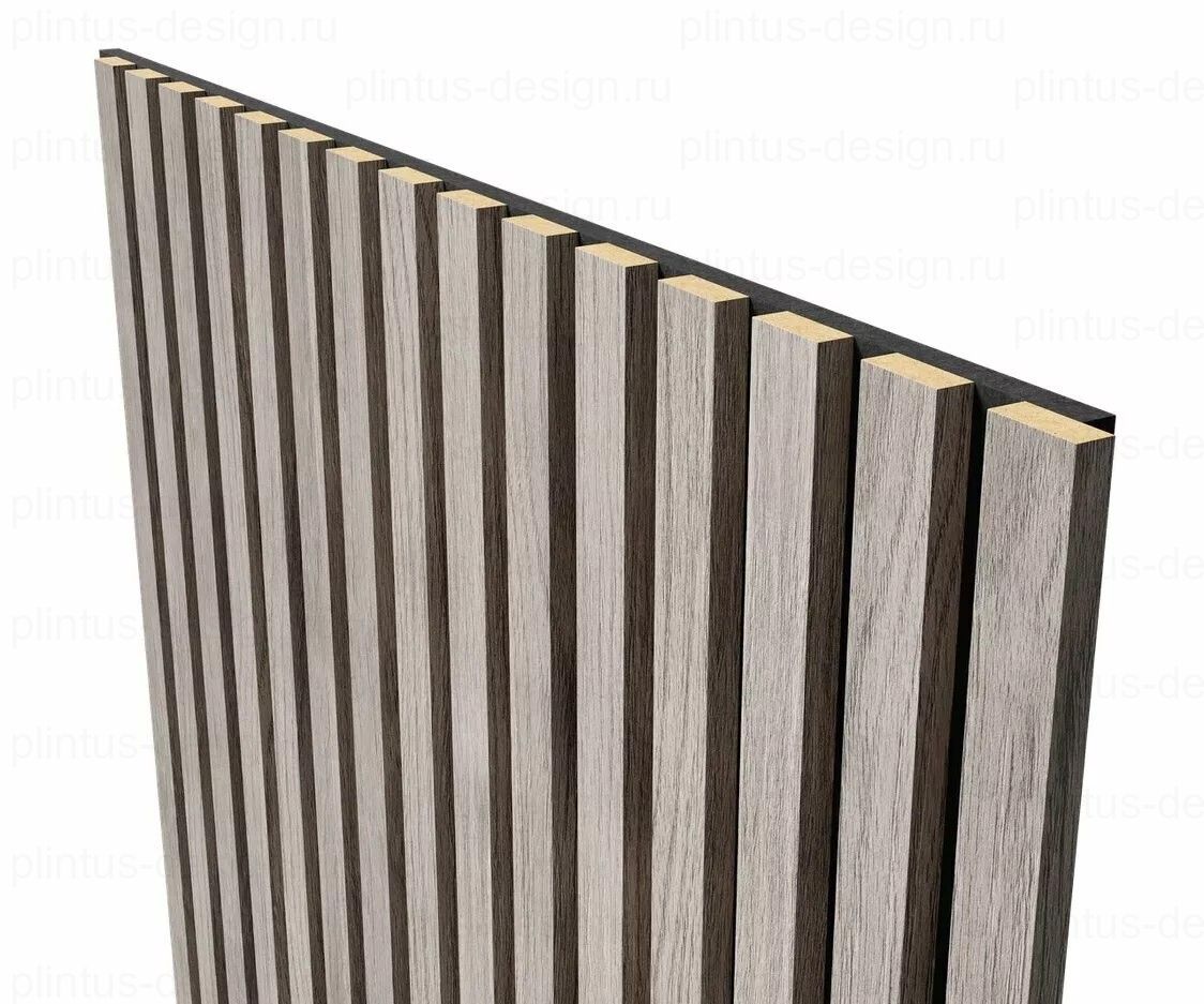 Акустическая панель, черный войлок, рейки МДФ, дуб старинный светло-серый, 600х19, 1200 мм