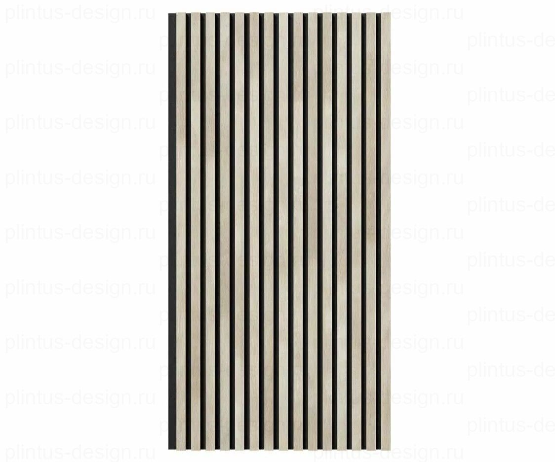 Акустическая панель, черный войлок, рейки МДФ, ясень кристалл, 600х19, 1200 мм