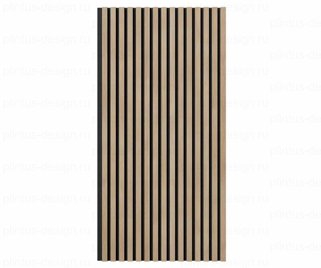 Акустическая панель, черный войлок, рейки МДФ, ясень тирамису, 600х19, 1200 мм