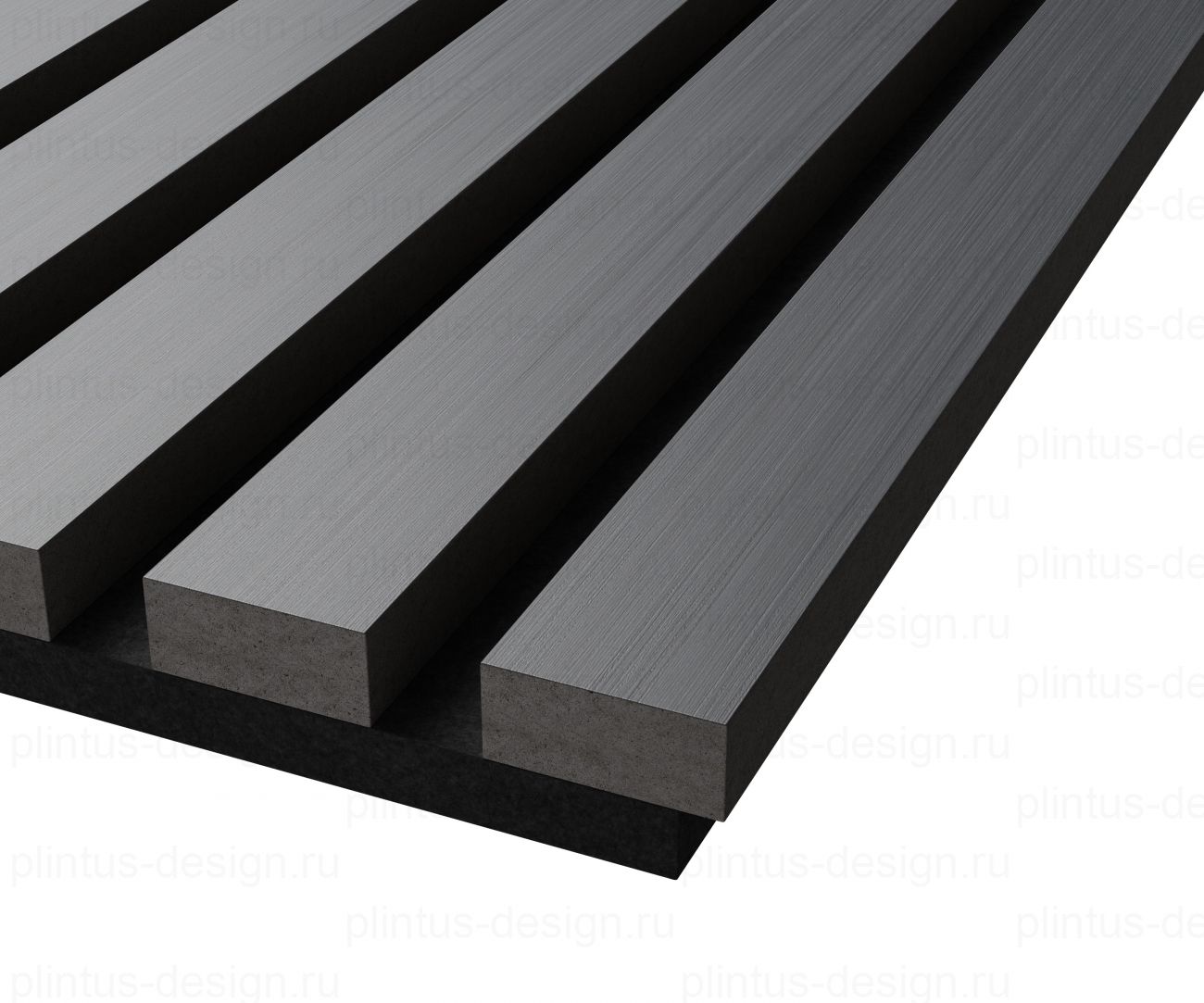 Акустическая панель, черный войлок, рейки МДФ, шпон дуб антрацит темно-серый, 600х21, 1200 мм