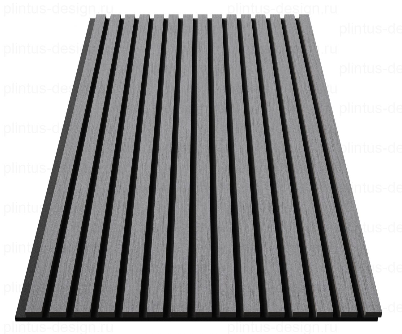 Акустическая панель, черный войлок, рейки МДФ, шпон дуб ардженто светло-серый, 600х21, 1200 мм