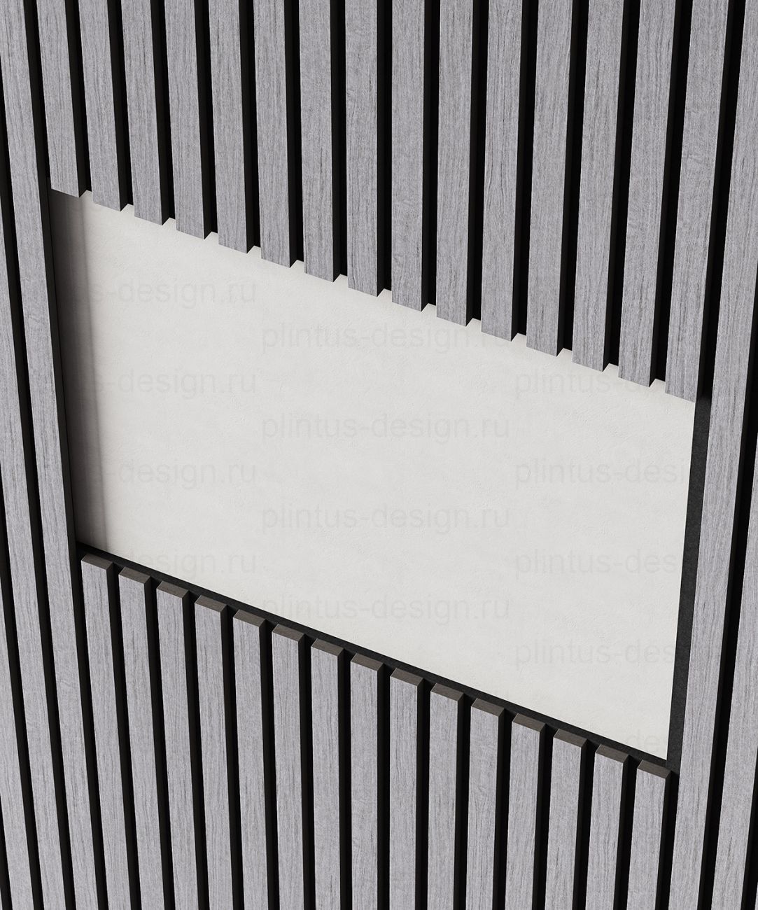 Акустическая панель, черный войлок, рейки МДФ, шпон дуб ардженто светло-серый, 600х21, 1200 мм