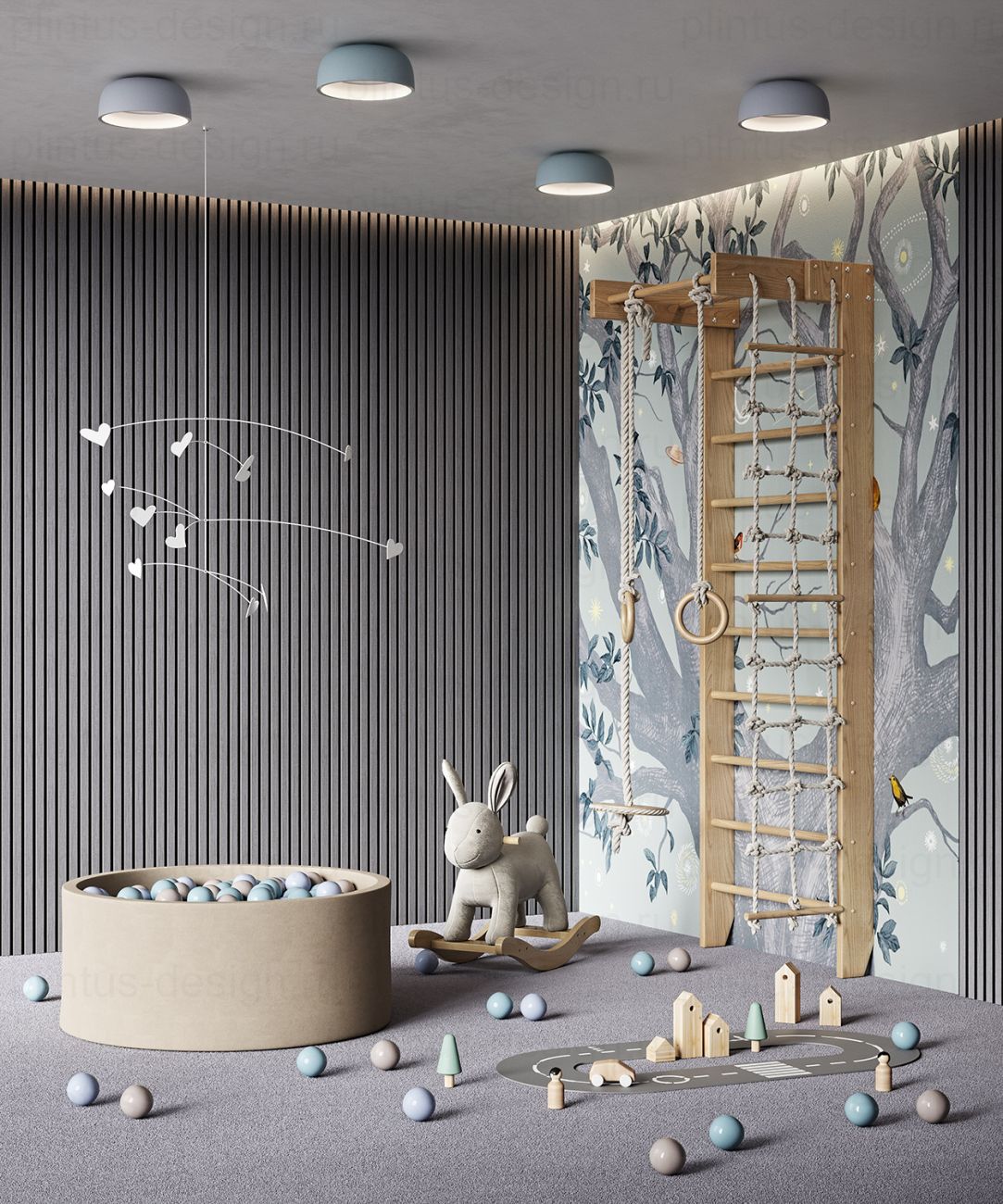 Акустическая панель, черный войлок, рейки МДФ, шпон дуб ардженто светло-серый, 600х21, 1200 мм