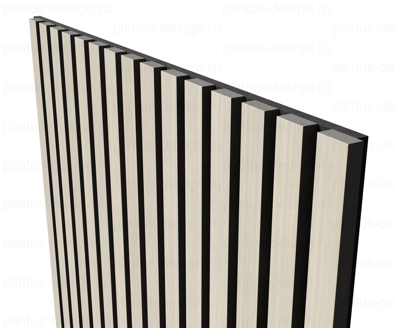 Акустическая панель, черный войлок, рейки МДФ, шпон дуб клэр светлый, 600х21, 1200 мм