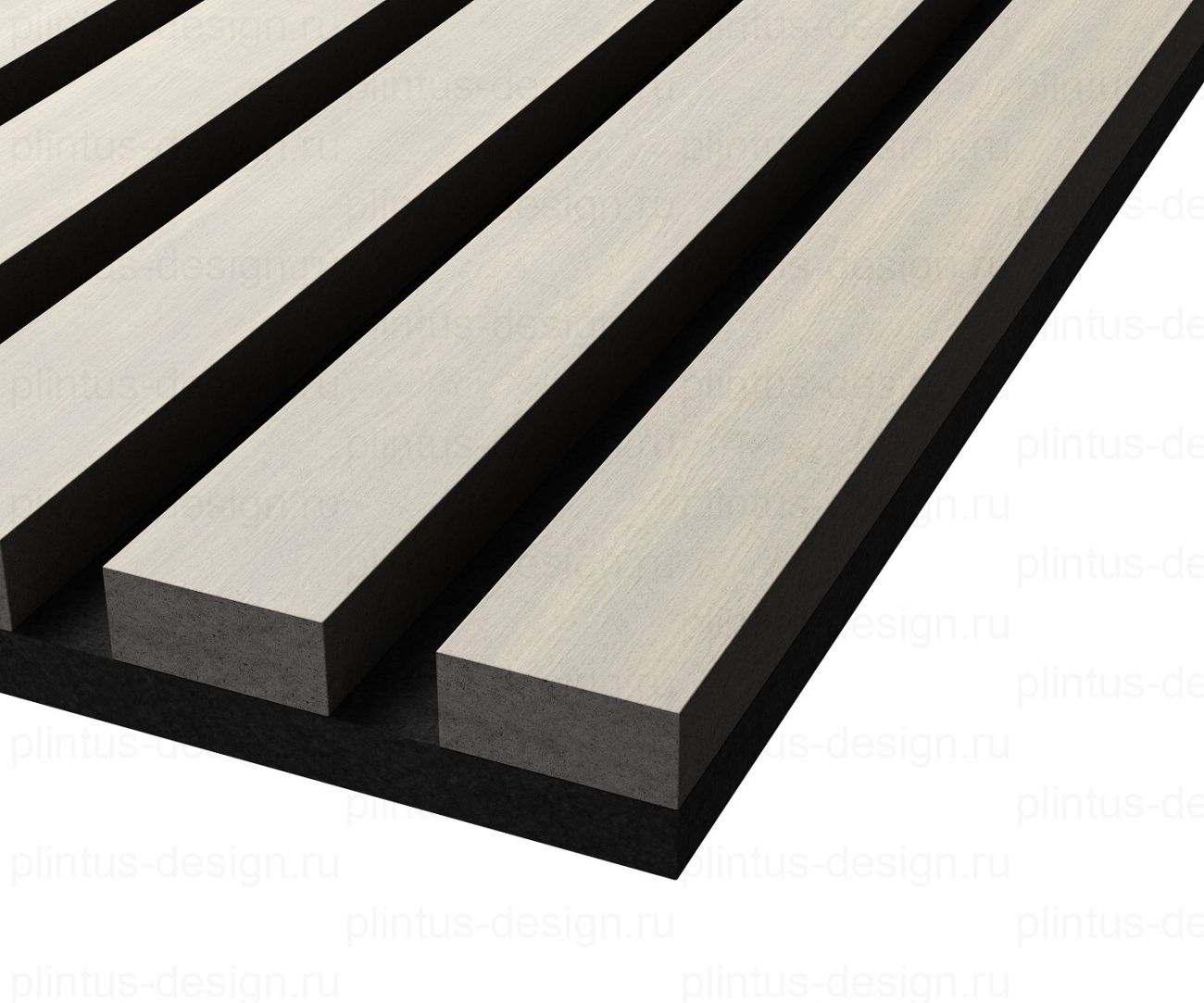 Акустическая панель, черный войлок, рейки МДФ, шпон дуб клэр светлый, 600х21, 1200 мм