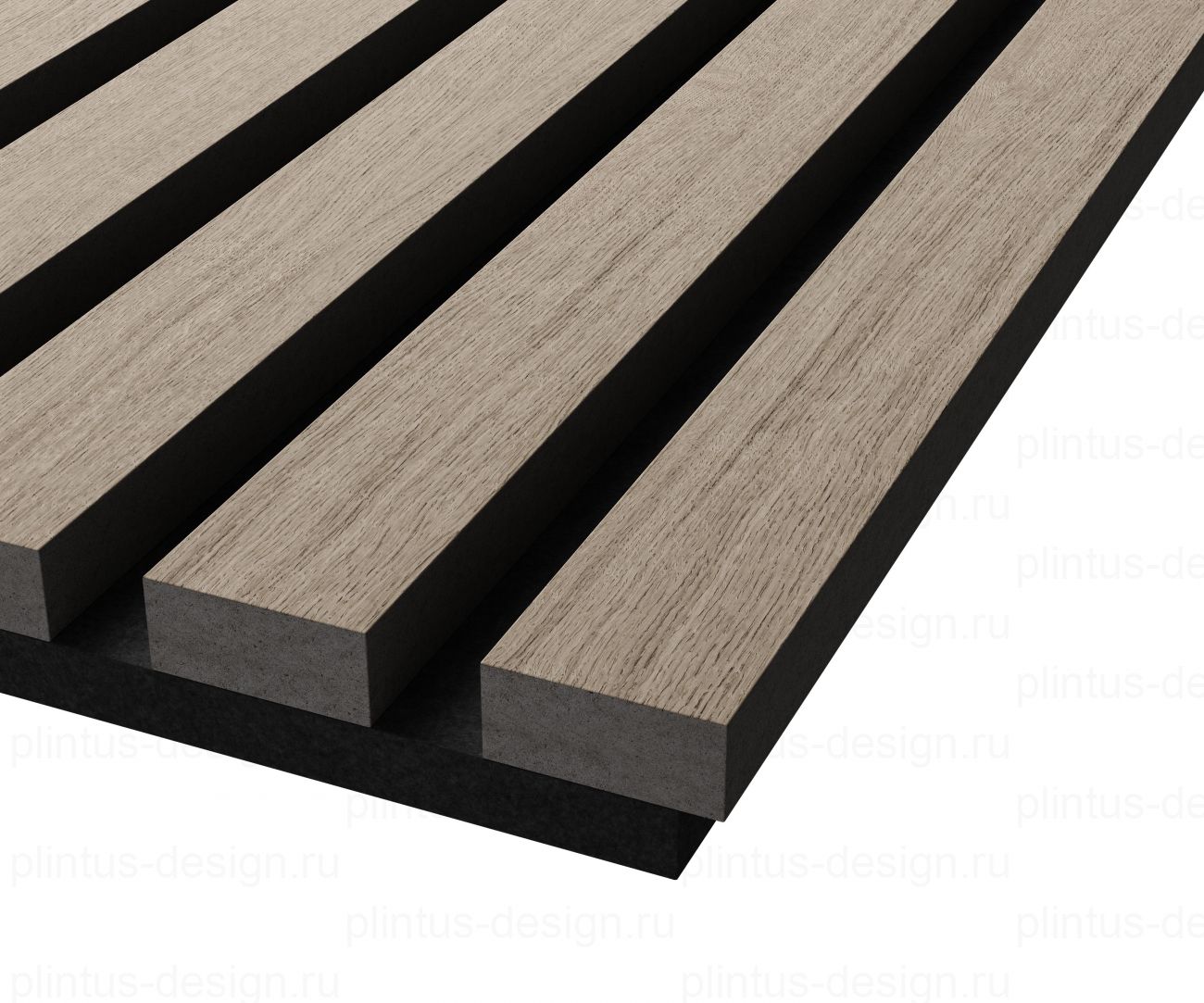 Акустическая панель, черный войлок, рейки МДФ, шпон дуб латте бежевый, 600х21, 1200 мм