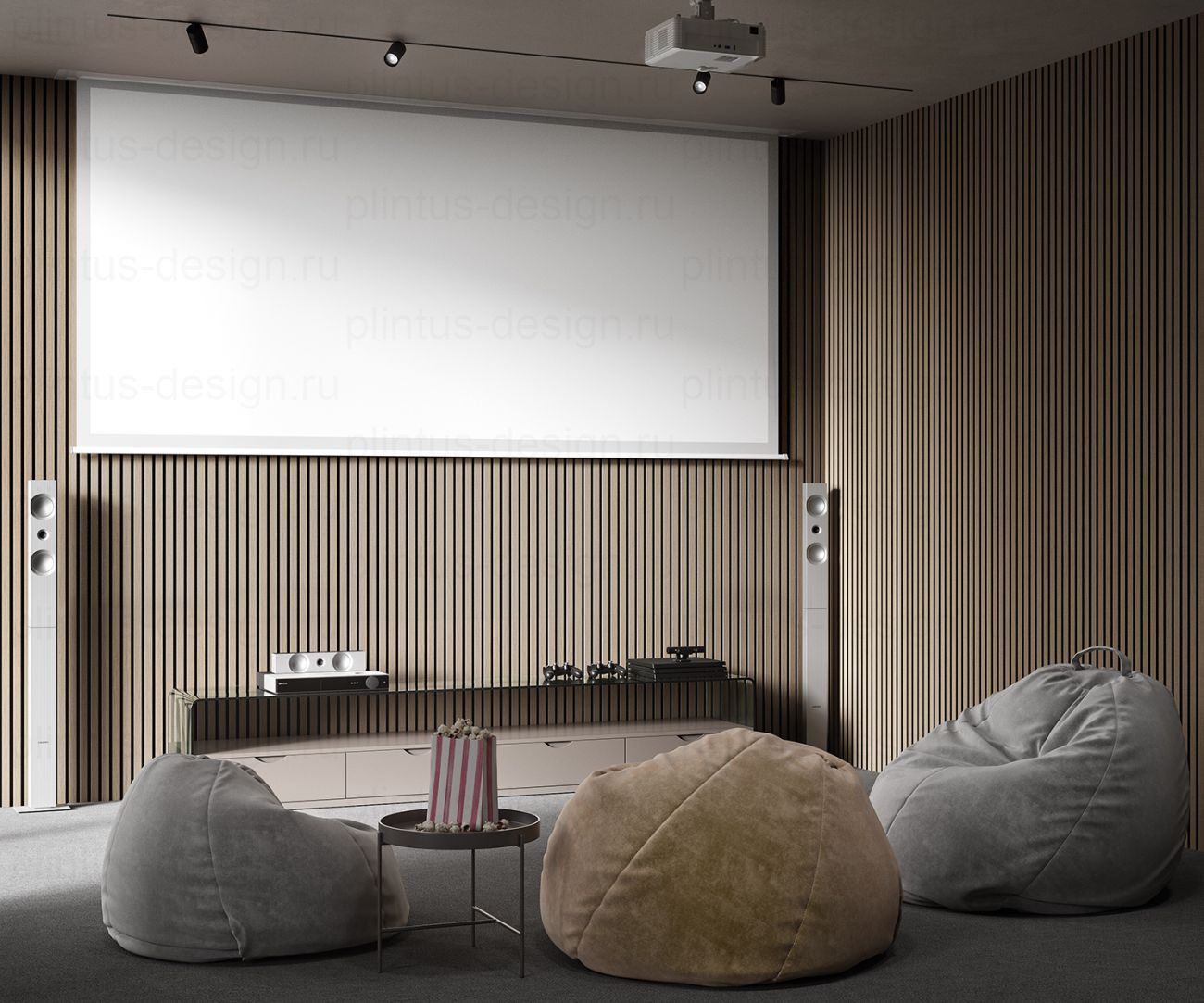 Акустическая панель, черный войлок, рейки МДФ, шпон дуб латте бежевый, 600х21, 1200 мм