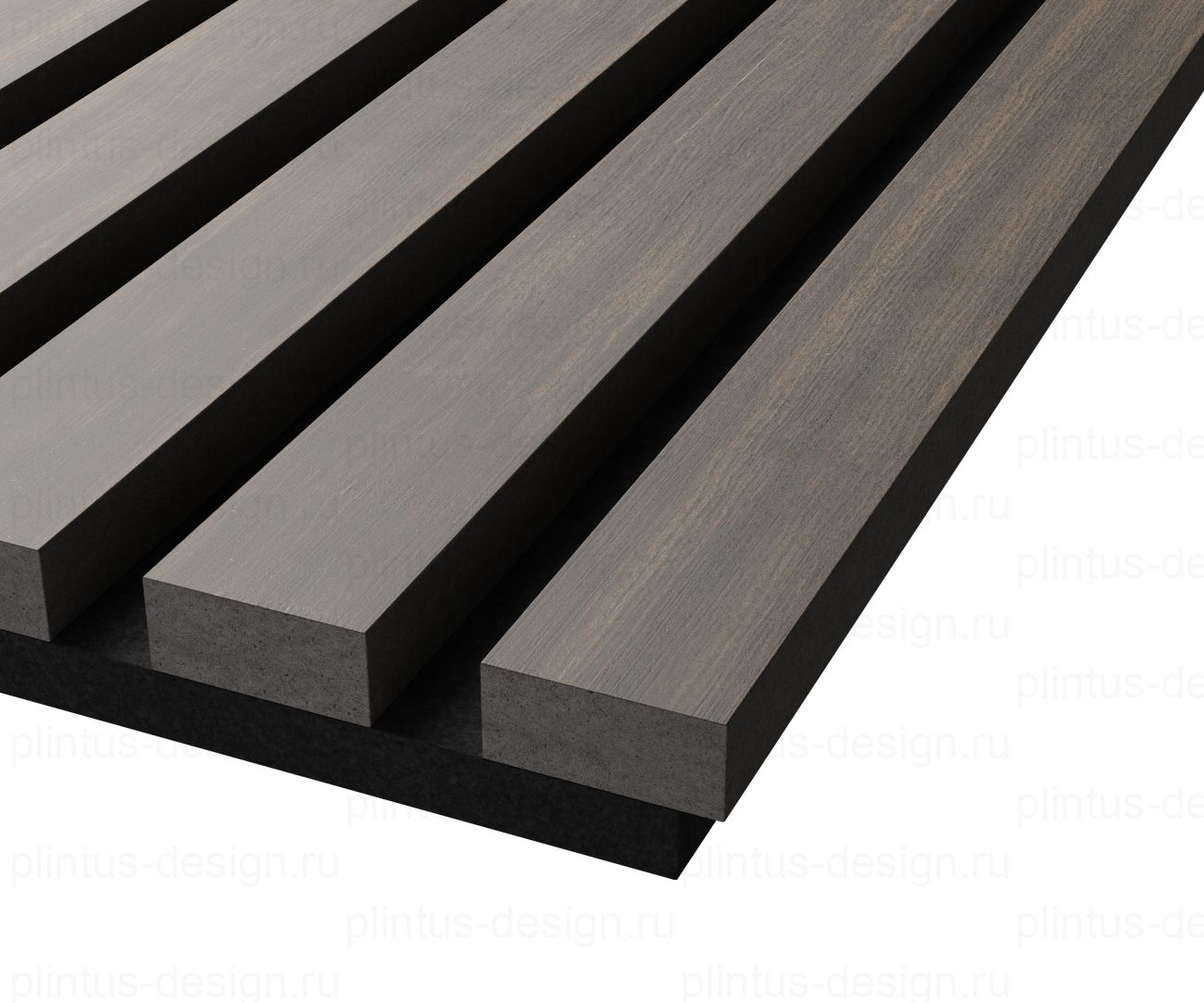 Акустическая панель, черный войлок, рейки МДФ, шпон дуб маррон коричневый, 600х21, 1200 мм