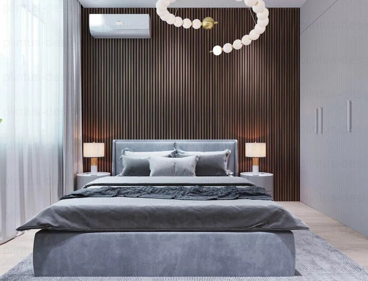 Акустическая панель, черный войлок, рейки МДФ, дуб старинный натуральный, 600х19, 600 мм