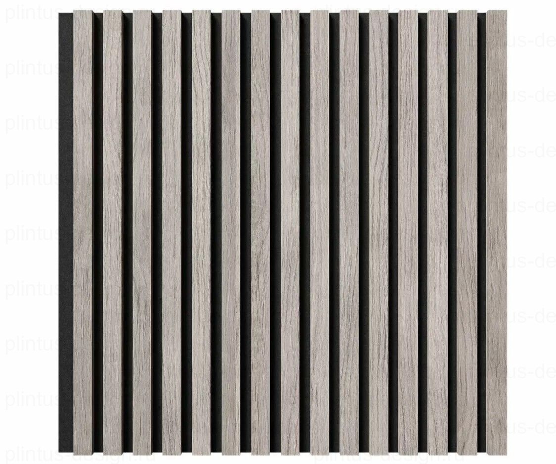 Акустическая панель, черный войлок, рейки МДФ, дуб старинный светло-серый, 600х19, 600 мм