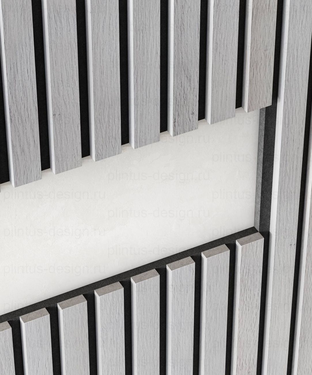 Акустическая панель, черный войлок, рейки МДФ, дуб старинный светло-серый, 600х19, 600 мм