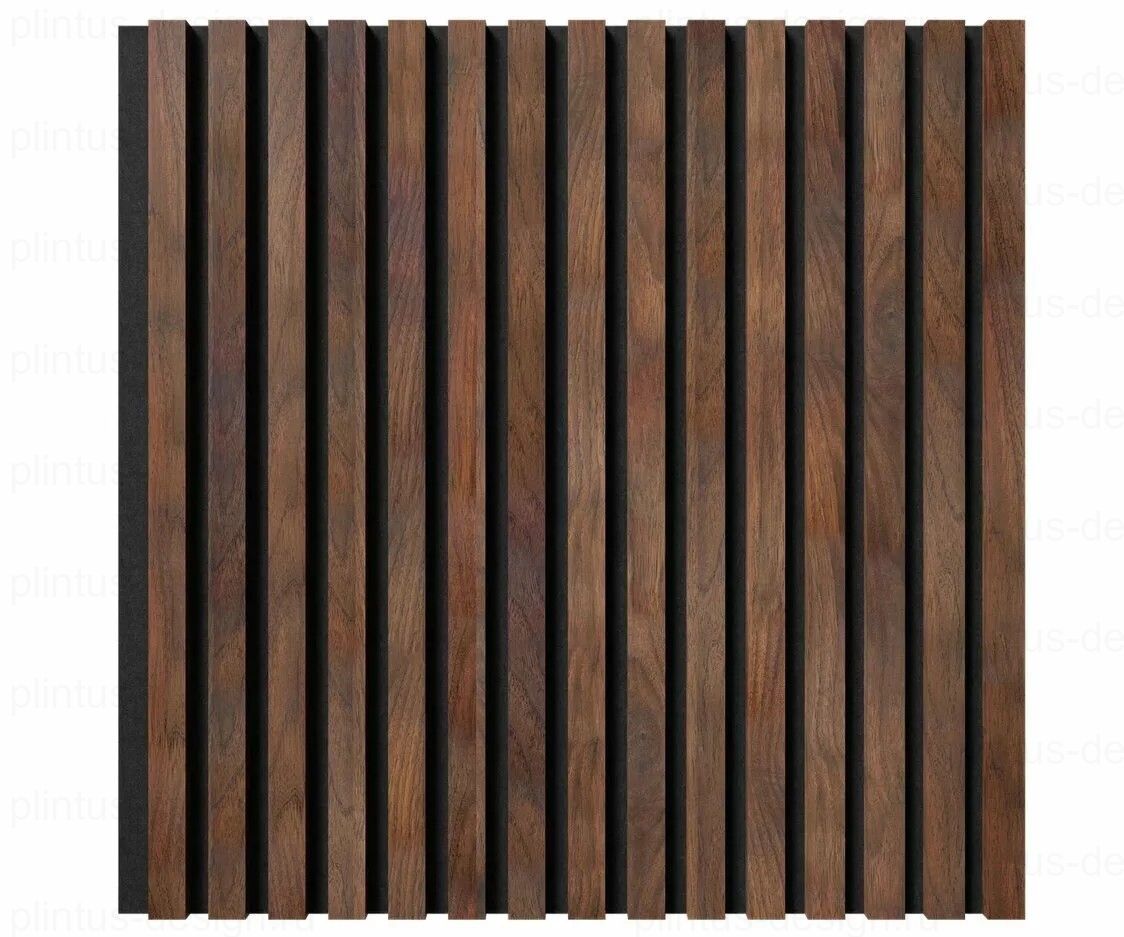 Акустическая панель, черный войлок, рейки МДФ, дуб барон темный, 600х19, 600 мм