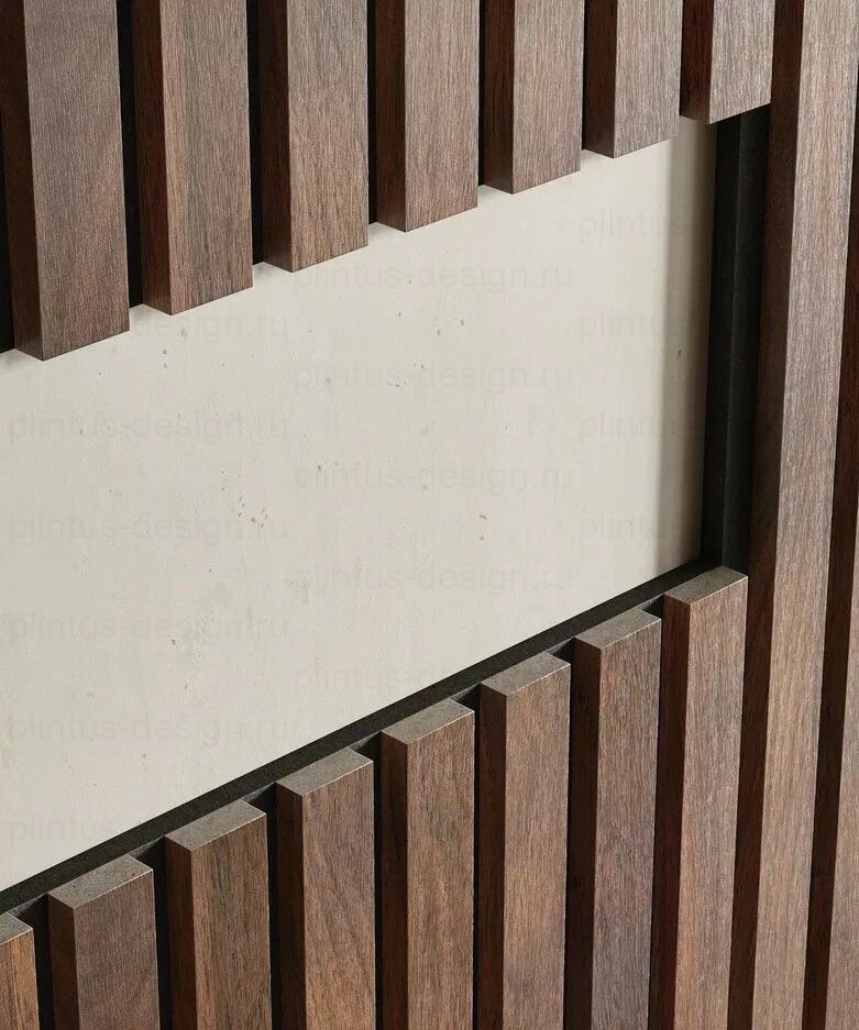 Акустическая панель, черный войлок, рейки МДФ, дуб барон темный, 600х19, 600 мм