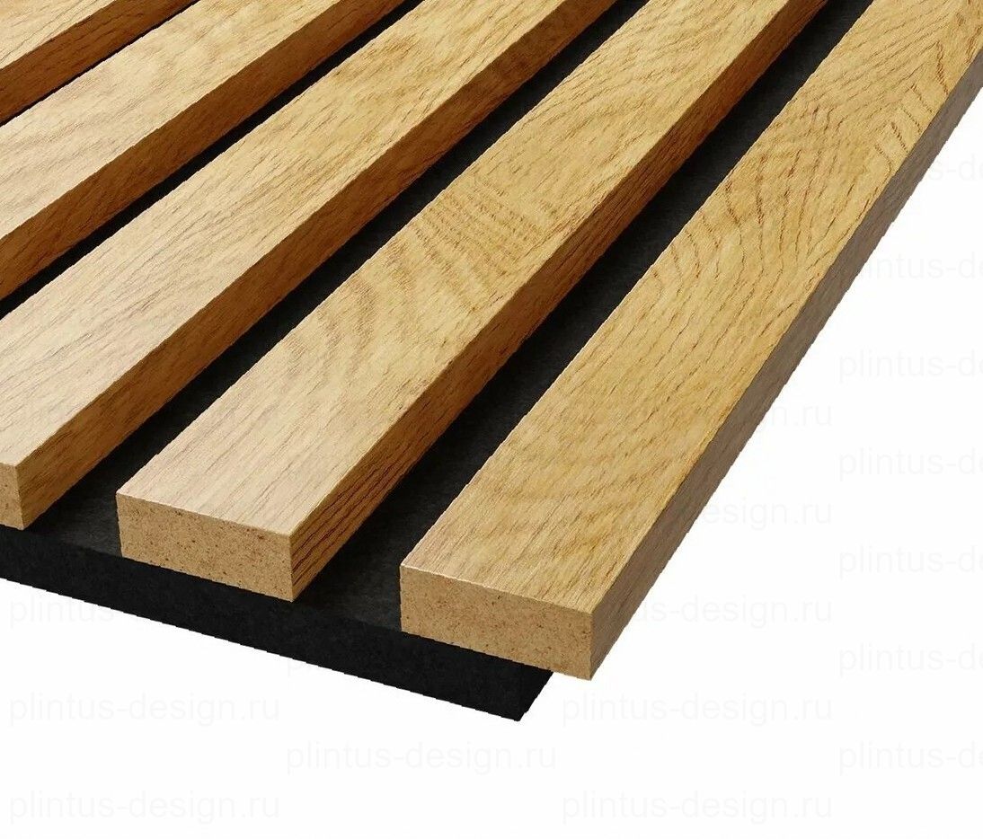 Акустическая панель, черный войлок, рейки МДФ, дуб медный, 600х19, 600 мм