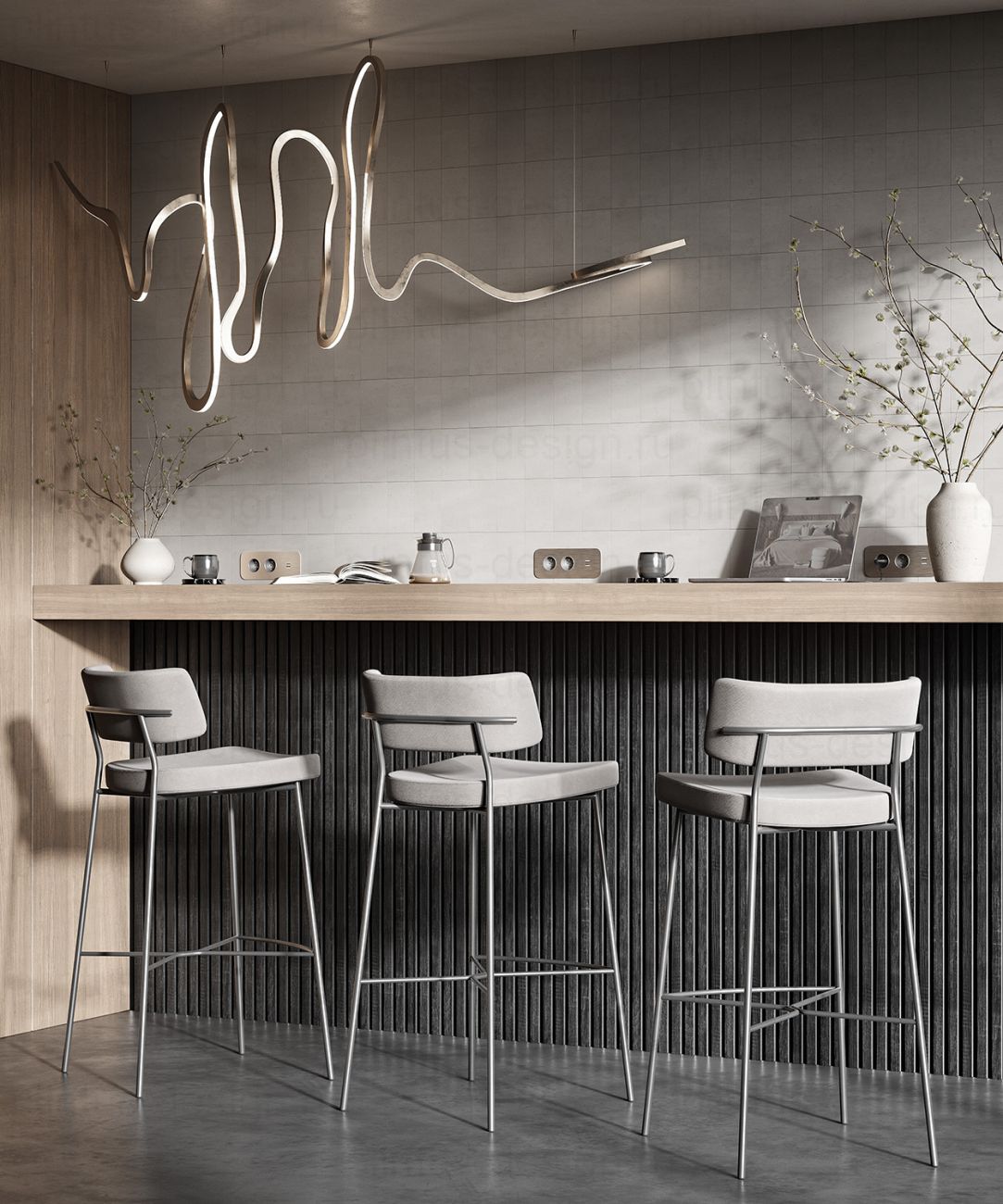 Акустическая панель, черный войлок, рейки МДФ, дуб графит, 600х19, 600 мм