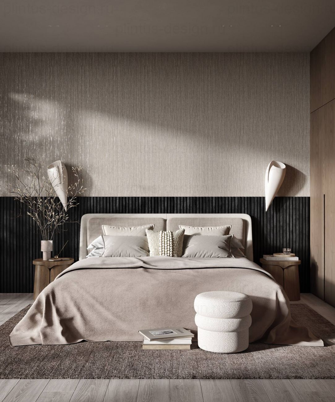 Акустическая панель, черный войлок, рейки МДФ, дуб графит, 600х19, 600 мм