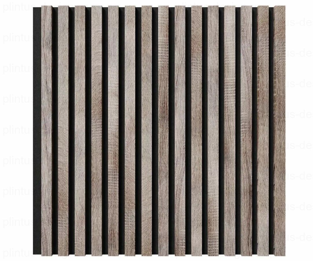 Акустическая панель, черный войлок, рейки МДФ, дуб дымчатый, 600х19, 600 мм