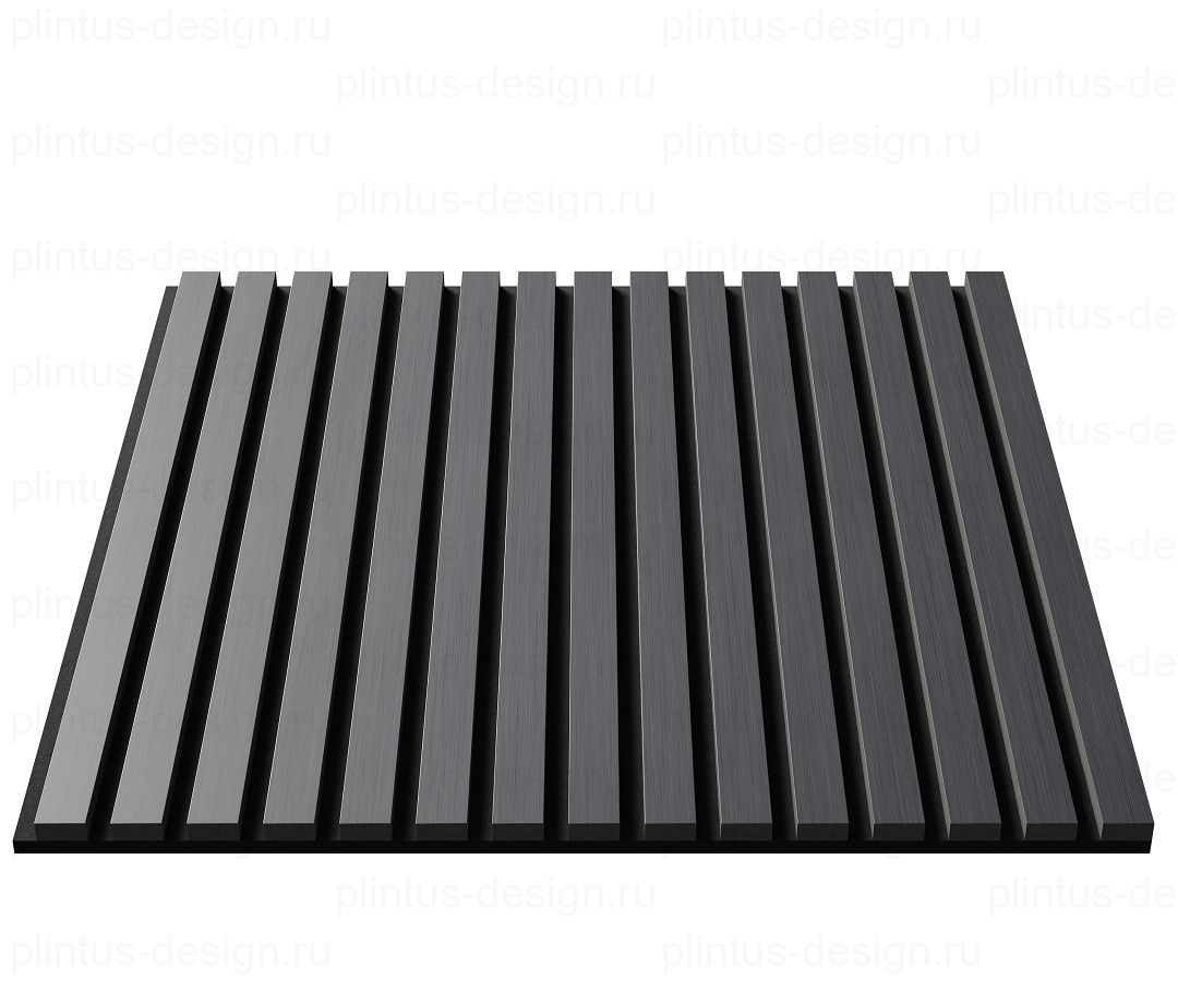 Акустическая панель, черный войлок, рейки МДФ, шпон дуб антрацит темно-серый, 600х21, 600 мм