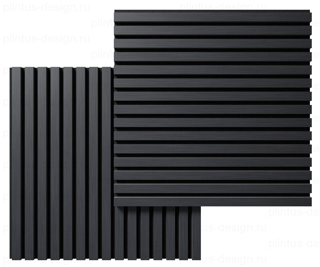 Акустическая панель, черный войлок, рейки МДФ, шпон дуб антрацит темно-серый, 600х21, 600 мм