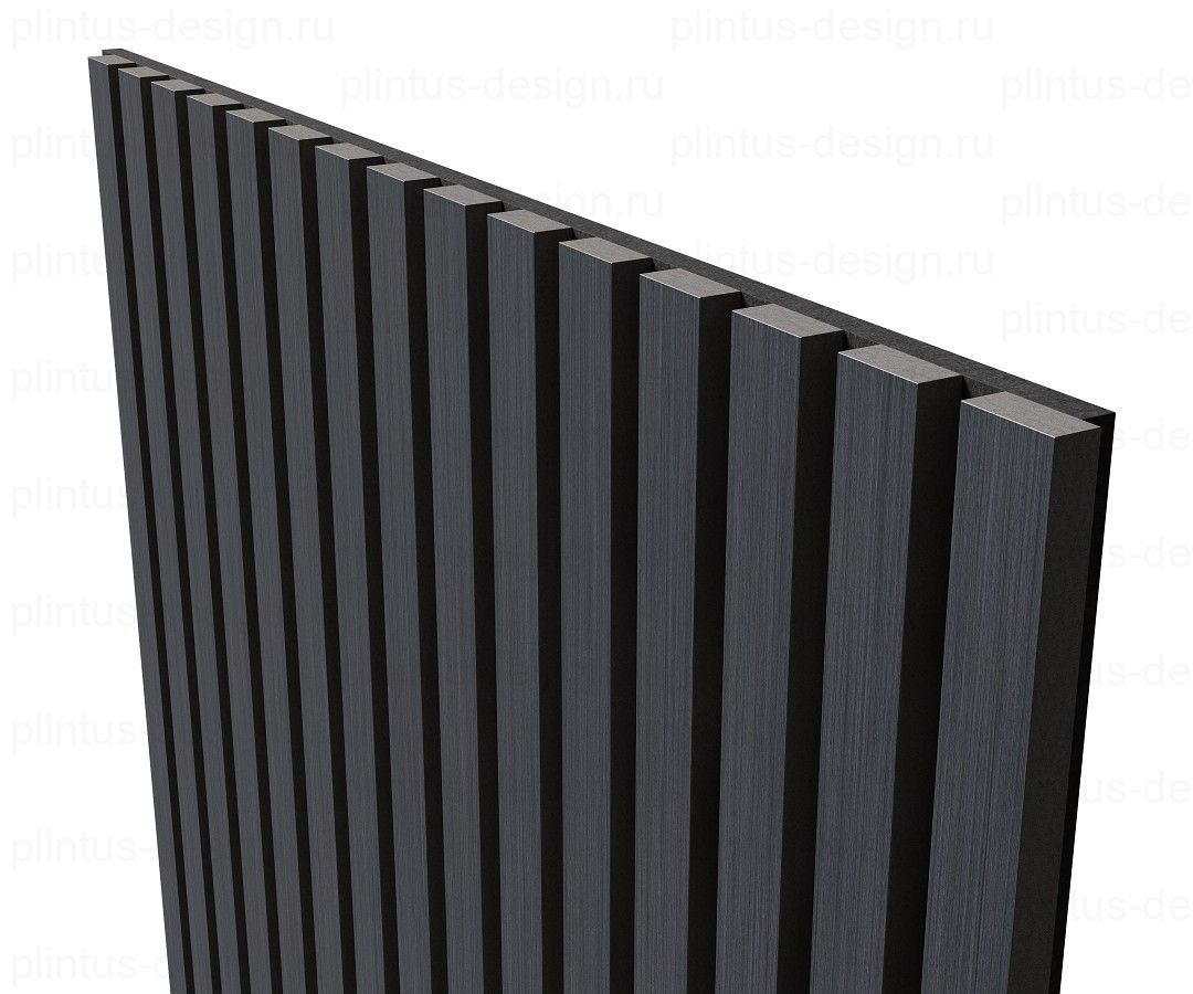 Акустическая панель, черный войлок, рейки МДФ, шпон дуб антрацит темно-серый, 600х21, 600 мм