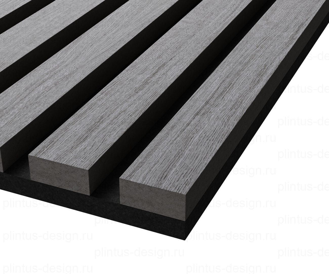 Акустическая панель, черный войлок, рейки МДФ, шпон дуб ардженто светло-серый, 600х21, 600 мм