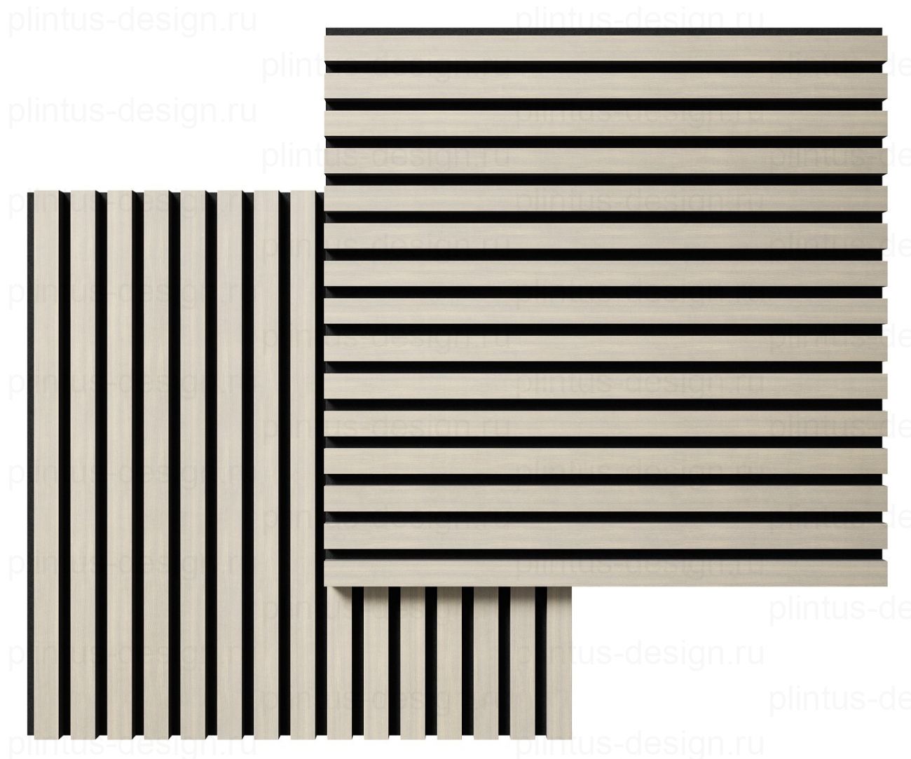 Акустическая панель, черный войлок, рейки МДФ, шпон дуб клэр светлый, 600х21, 600 мм