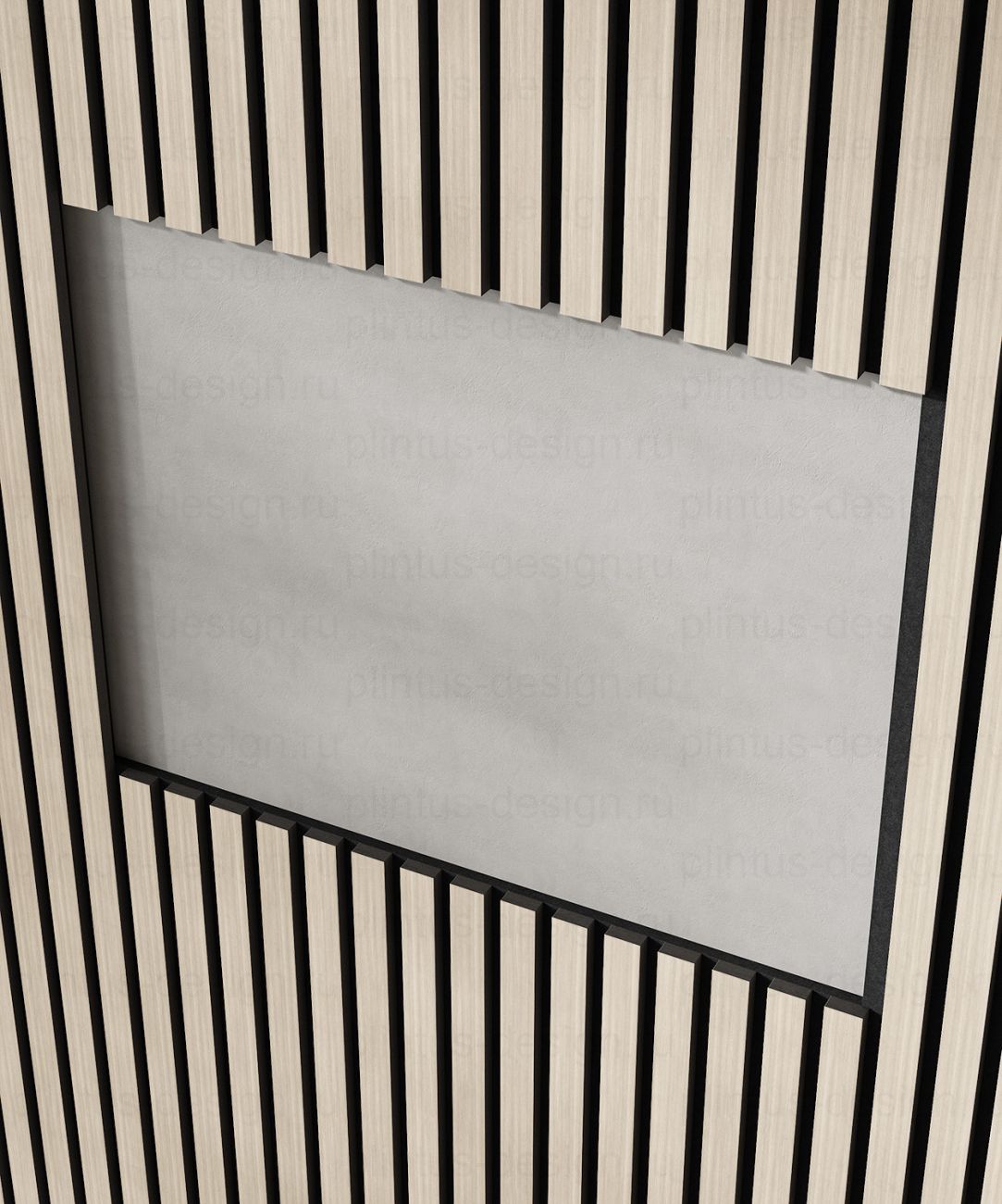 Акустическая панель, черный войлок, рейки МДФ, шпон дуб клэр светлый, 600х21, 600 мм