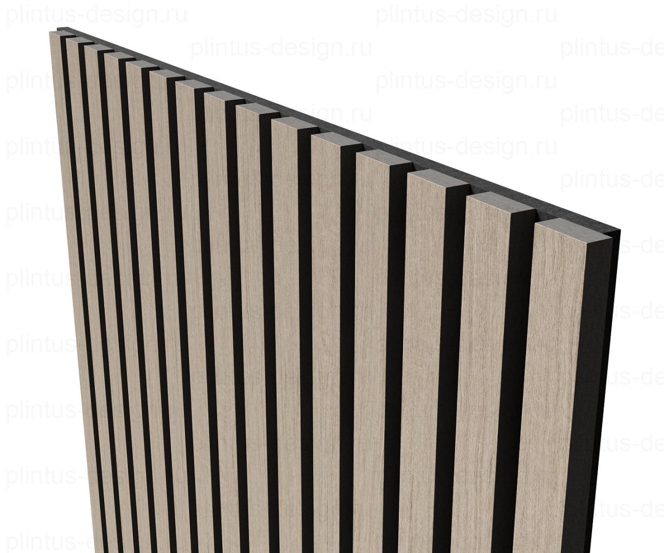 Акустическая панель, черный войлок, рейки МДФ, шпон дуб латте бежевый, 600х21, 600 мм