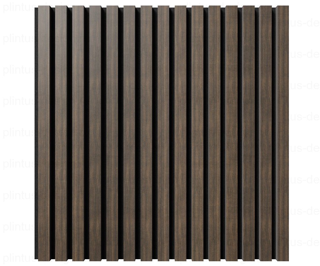 Акустическая панель, черный войлок, рейки МДФ, шпон дуб маррон коричневый, 600х21, 600 мм