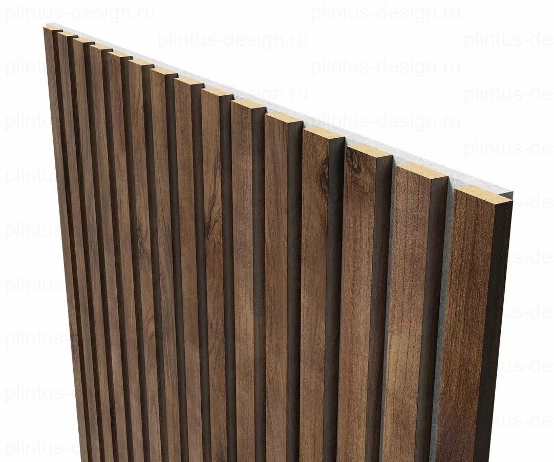 Акустическая панель, черный войлок, рейки МДФ, дуб старинный натуральный, 600х19, 2750 мм