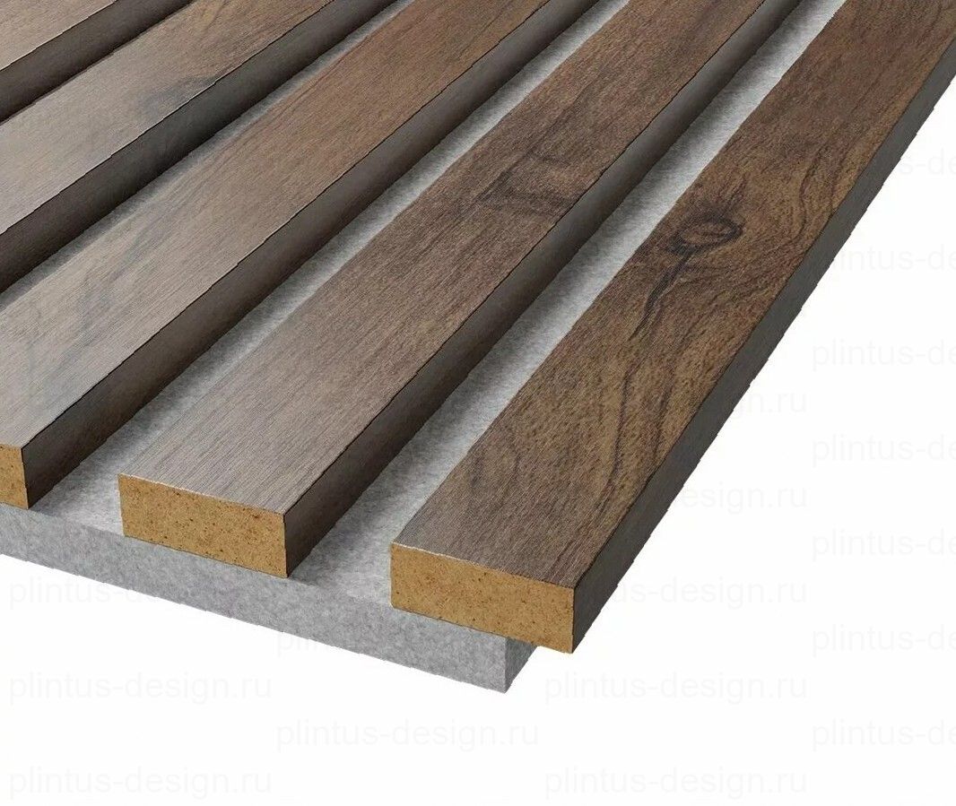 Акустическая панель, черный войлок, рейки МДФ, дуб старинный натуральный, 600х19, 2750 мм