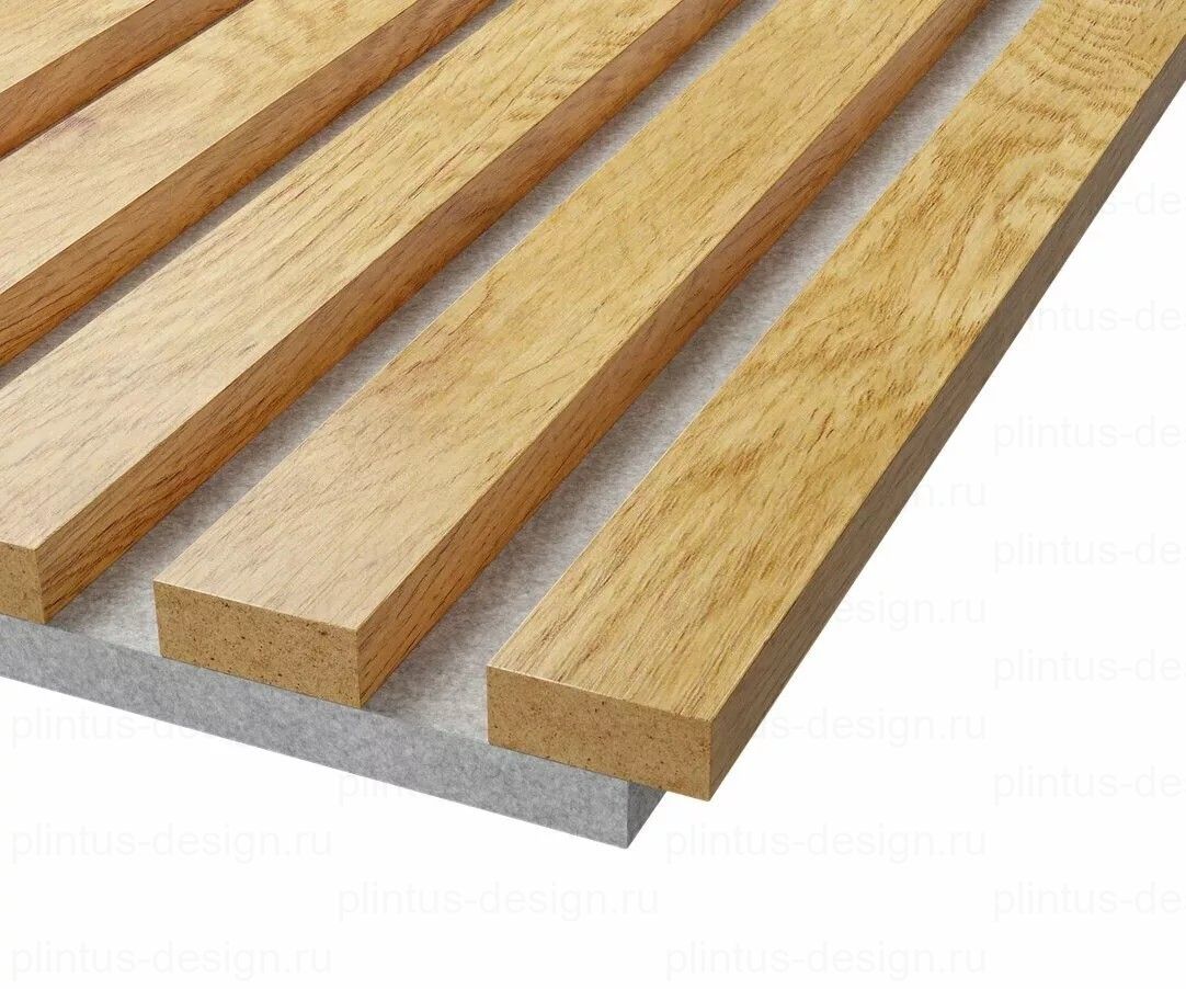 Акустическая панель, черный войлок, рейки МДФ, дуб медный, 600х19, 2750 мм