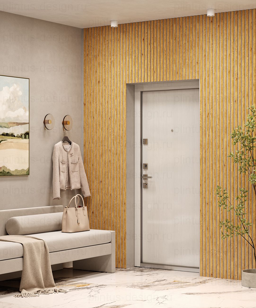 Акустическая панель, черный войлок, рейки МДФ, дуб медный, 600х19, 2750 мм