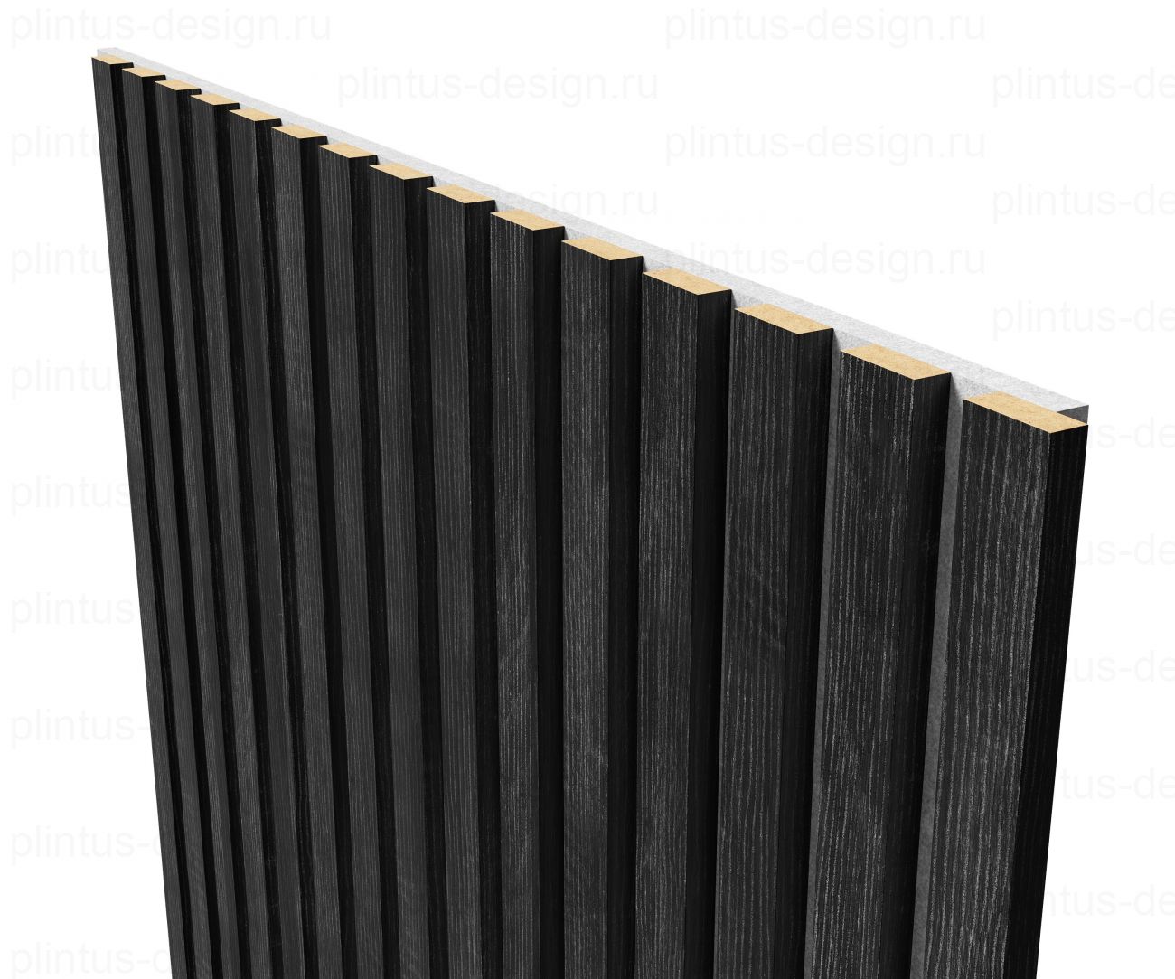 Акустическая панель, черный войлок, рейки МДФ, дуб графит, 600х19, 2750 мм
