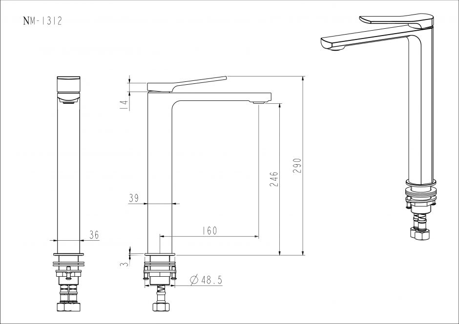 Смеситель высокий для раковины NEMO Prima NM-1312 с донным клапаном ФОТО