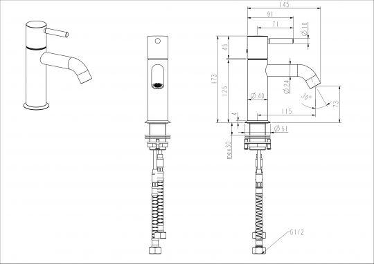 Смеситель для раковины NEMO Round NM-2311 с донным клапаном схема 7