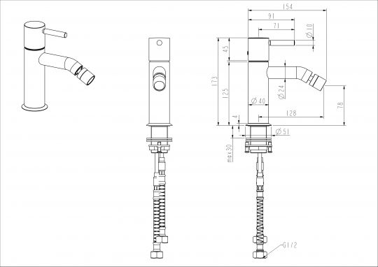 Смеситель для биде NEMO Round NM-2321 с донным клапаном схема 7
